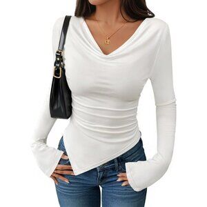 Women’s Slim Fit Long Sleeve Cowl Neck Shirts Y2K Tops Blouses for Fall 2025